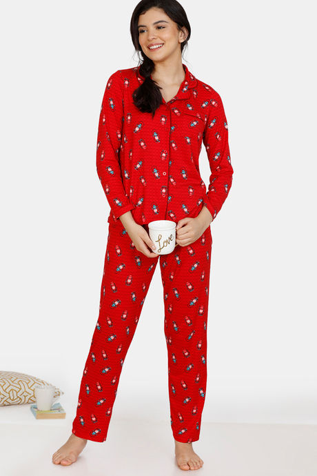 Zivame Heritage Tribe Poly Elastane Pyjama Set - Red — image 4